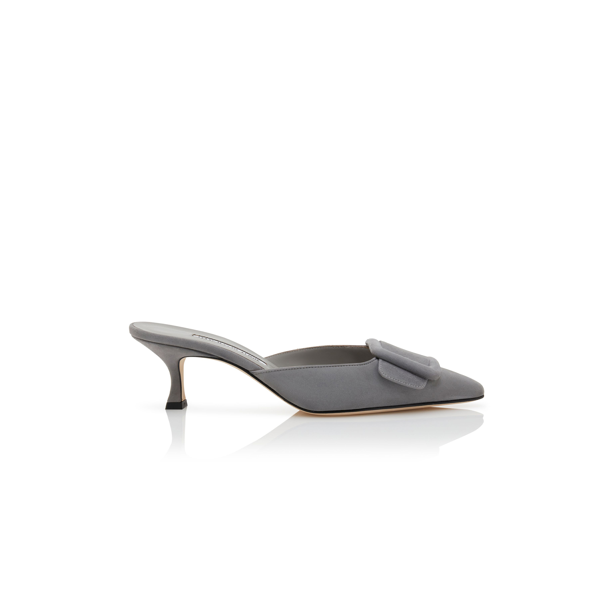 MANOLO BLAHNIK MAYSALE GREY SUEDE BUCKLE DETAIL MULES 9XX-0246-0068 MANOLO BLAHNIK MAYSALE GREY SUEDE BUCKLE DETAIL MULES 9XX-0246-0068